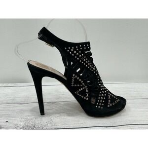 Vince Camuto Womens Cassi Studded Ankle Shoes Stiletto Heels Suede Black Sz 7.5